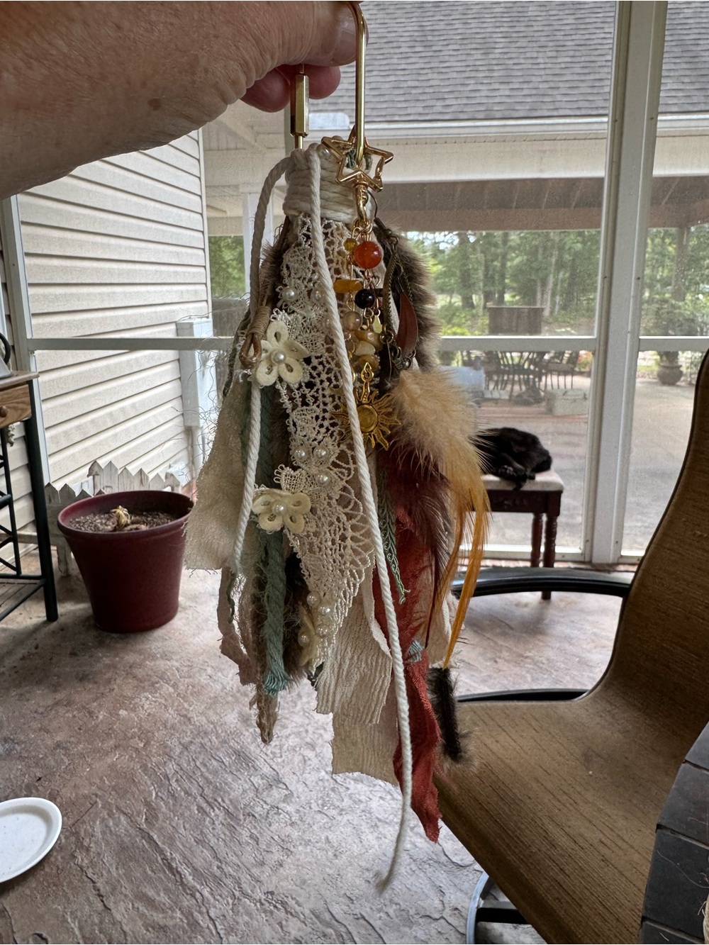 Handmade Boho Tassel Keychain with Feathers & Lace